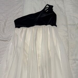 One shoulder black and white dance dress